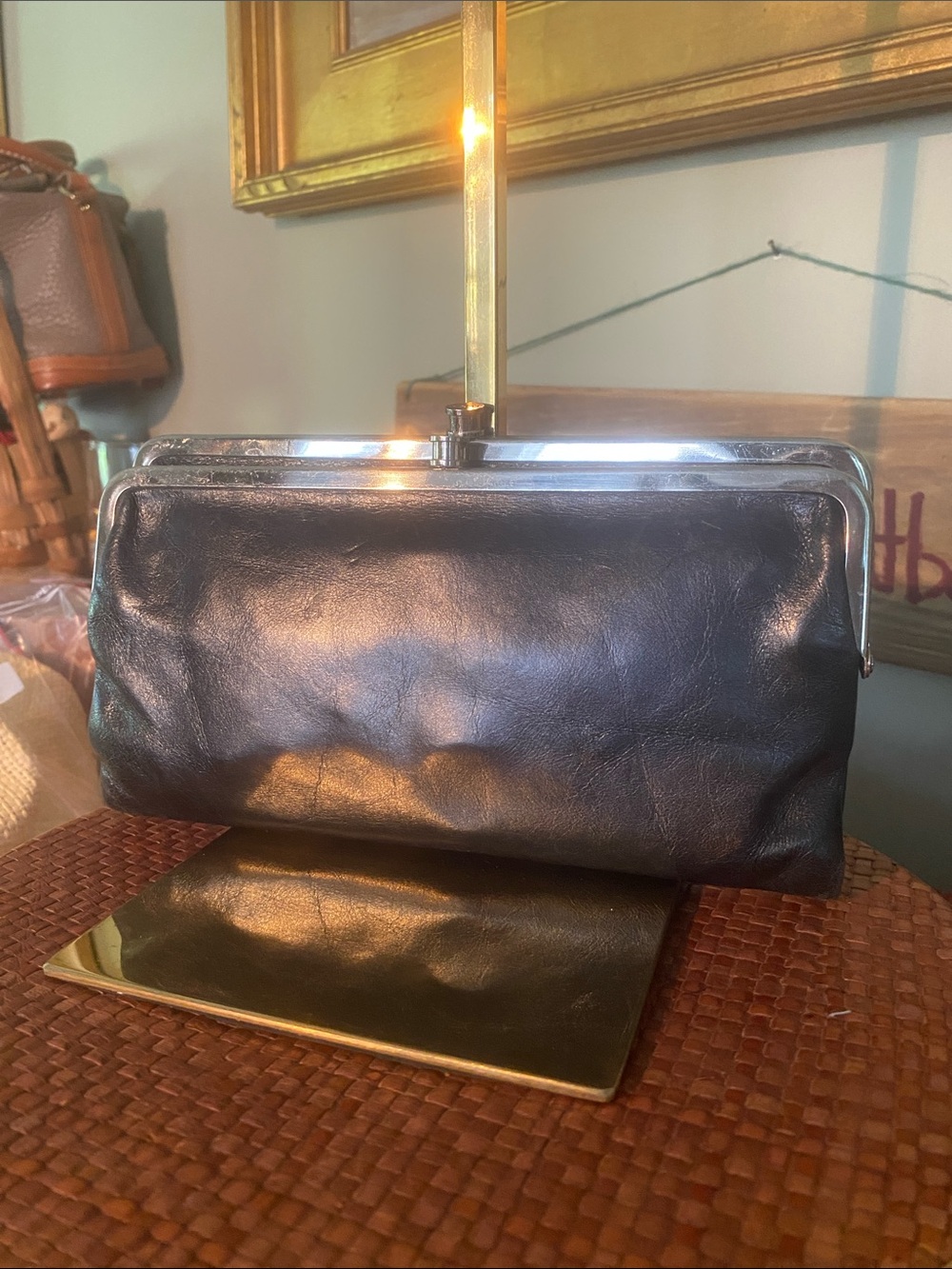 Hobo International Black Leather Kisslock Credit Card Bifold Long Wallet